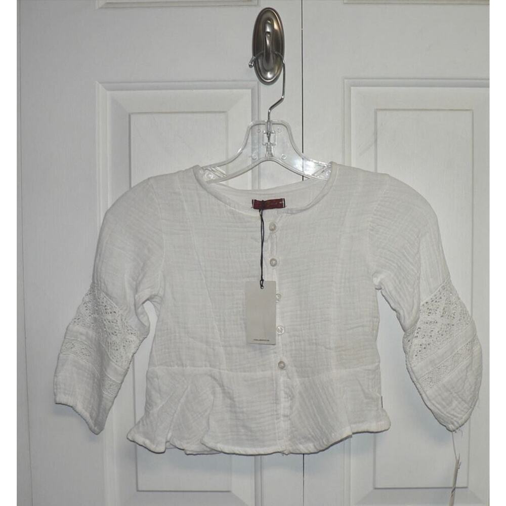 7 For All Mankind Girls Button Front Embroidered‎ Inset Long Sleeve Shirt Size 5